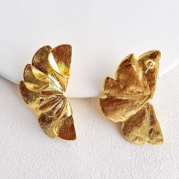Gold Preppy Textured Metal Stud Earrings - Picture 2 of 3
